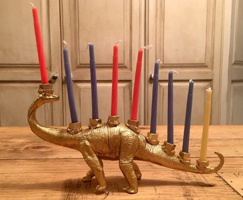 3 Totally Unique Menorahs You Can Make at Home Diy Menorah, Dreidel Craft, Hanukkah Decorations Diy, Hanukkah Preschool, Hannukah Crafts, Hanukkah Ideas, Metallic Gold Spray Paint, Diy Hanukkah, Hanukkah Art