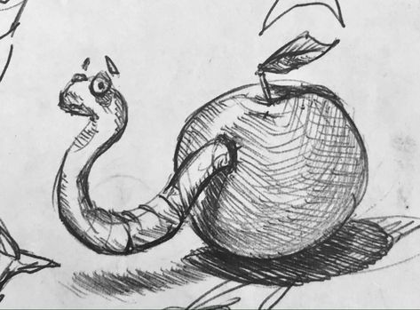 #worm #apple #ink #inksketch #sketch #sketchbook #doodle #mikephillipsart 361/365 Worm Drawing Cute, Worm Sketch, Worm Doodle, Apple With Worm, Worm Drawing, Speed Draw, Drawings Ideas, Earthworms, Art Pencil