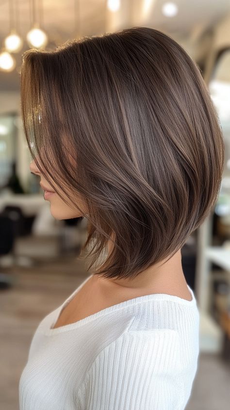 🦋💝 Sophisticated Bob Longer On One Side Lob Haircuts Renaissance | Must-See Side Bob Haircut, 2025 Bob Haircut, Black Hair Haircuts, Haircuts With Balayage, Lob Haircuts, Chic Hairstyle, Wavy Lob, Professional Tips, Sleek Bob