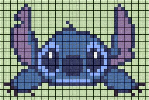 Cross Stitch Lilo And Stitch, Disney Stitch Cross Stitch Pattern, Disney Grid Patterns, Lilo And Stitch Pixel Art, Stitch Alpha Pattern, Pixel Art Disney Stitch, Stitch Perler Bead Pattern, Small Alpha Patterns, Pixel Art Stitch