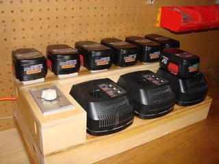 Charging Station - No more worries - by cbMerlin @ LumberJocks.com ~ woodworking community Tool Charger Station, Battery Charger Station, Battery Charging Station, Ryobi Battery, Craftsman Table Saw, Power Tool Storage, Hardware Storage, Charger Station, Garage Shed