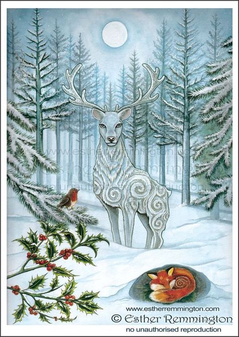 Winter Equinox, Pagan Spirituality, Celtic Gods, A Deer, Art Et Illustration, Winter Wonder, Winter Art, Arte Animal, Arte Fantasy