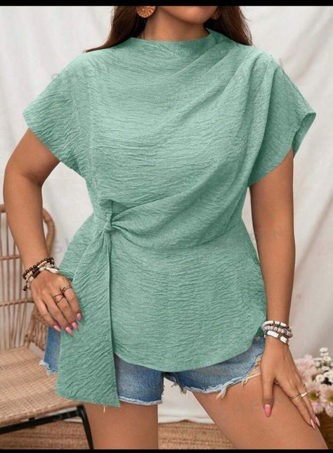 English Tops Styles, Woman Shirts Blouse, Trendy Tops For Women Casual, Green Tops For Women, Simple Blouses, Ankara Dress Designs, Long Blouse Designs, Stand Collar Shirt, Short Dress Styles