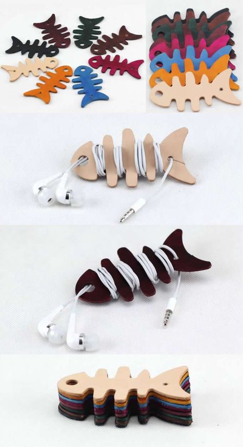 Earphone Organizer Diy, Diy Leather Cord Organizer, Diy Earphone Holder, Cable Holder Diy, Headphone Holder Diy, Diy Cord Organizer, Leather Diy Projects, Leather Crafts Diy, Earphones Wrap