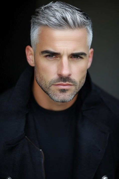 Effortlessly stylish! Discover easy, low-maintenance short grey hairstyles for men that exude confidence and sophistication. Perfect for embracing the silver fox look! 👨‍🦳✨ #MensStyle #GreyHairGoals Men’s Grey Hair Styles Short, Mens Silver Hair, Short Grey Hairstyles, Gray Hair Men, Silver Foxes Men, Modern Quiff, Ivy League Haircut, Grey Hairstyles, Course Hair