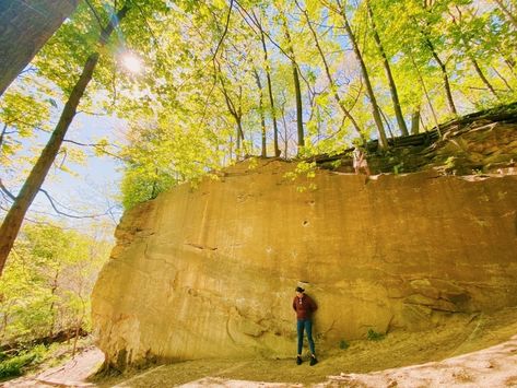 Explore Mid-Michigan's Best-Kept Secret: The Ledges at Fitzgerald Park, Lincoln Brick Park, & Oak Park in Grand Ledge, MI - Lansing Family Fun Grand Ledge Michigan, Hiking Michigan, The Ledge, Park Trails, Michigan Travel, Rock Climbers, Oak Park, Bucket List Destinations, Nature Preserve