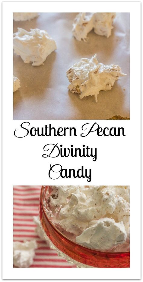 Pecan Divinity, Whole 30 Desserts, Divinity Recipe, Divinity Candy, Candy Homemade, Bake Goods, Homemade Candy, Candy Recipes Homemade, Christmas Candy Recipes