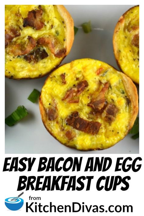 Easy Bacon and Egg Breakfast Cups are delicious, with or without the bacon, sausage or ham!  Use any vegetables or any cheese! Surrounded by refrigerated biscuit dough! So easy and so tasty every time!  Turns out beautifully, every time!   #breakfast #brunch #biscuits #eggs #kitchendivas Brunch Biscuits, Egg Breakfast Cups, Bacon And Egg Breakfast, Bacon Cups, Diet Salad Recipes, Breakfast Cupcakes, Egg Cups Breakfast, Bacon Eggs Breakfast, Easy Bacon