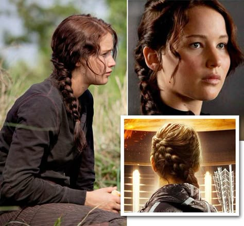 Jennifer Lawrence in The Hunger Games. Katniss braid. #movies #hair #style Hunger Games Hairstyles, Katniss Everdeen Hair, Katniss Everdeen Braid, Katniss Hair, Katniss Outfit, Katniss Braid, Peeta Mellark, Natural Hair Styles Easy, Katniss Everdeen