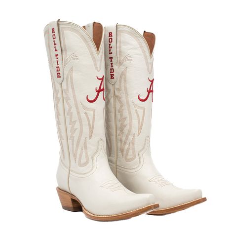 ALABAMA GAMEDAY BOOTS | University of Alabama Supply Store Cute Cowgirl Boots, Light Grey Leggings, Western Embroidery, Embroidery Stitching, Western Boots Women, Wood Heel, Football Outfits, Western Boot, University Of Alabama