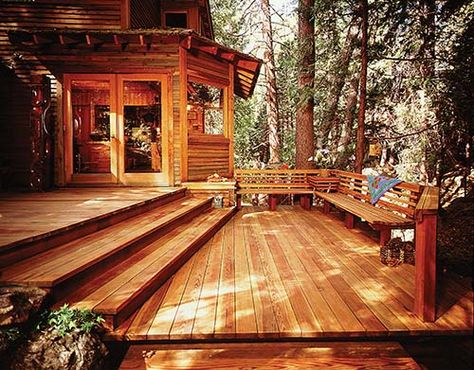 Cabin Deck, Platform Deck, Redwood Decking, Backyard Patio Deck, Raised Platform, Wooden Deck, House Deck, Deck Plans, Diy Deck