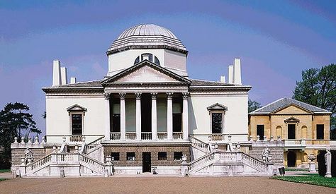 Chiswick House, London. Chiswick House is internationally renowned as one of the first and finest English Palladian villas. Lord Burlington who designed and built the villa from 1725 – 1729, was inspired by the architecture and gardens of ancient Rome and this house is a masterpiece. Architecture Exam, Chiswick House, Neo Classical Architecture, Chiswick London, British Architecture, Neoclassical Architecture, Roman Architecture, Tower House, Italian Villa