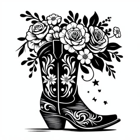 Cowboy Boot Silhouette, Western Boots Tattoo, Cricut Stencils Diy Wood Signs, Western Svg Free, Cowboy Boots Svg, Silhouette Cameo Projects Beginner, Hat Burning, Vinyle Cricut, Western Tattoos