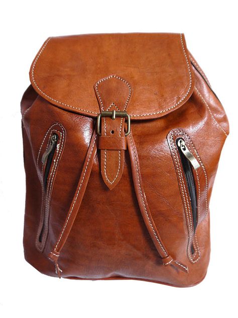 Vintage Style Moroccan Hand-made Genuine by CraftsofMorocco Handmade Leather Backpack, Leather Rucksack, Rucksack Backpack, Backpack Purse, Handmade Leather, Tanning, Natural Oils, Leather Handmade, Leather Backpack