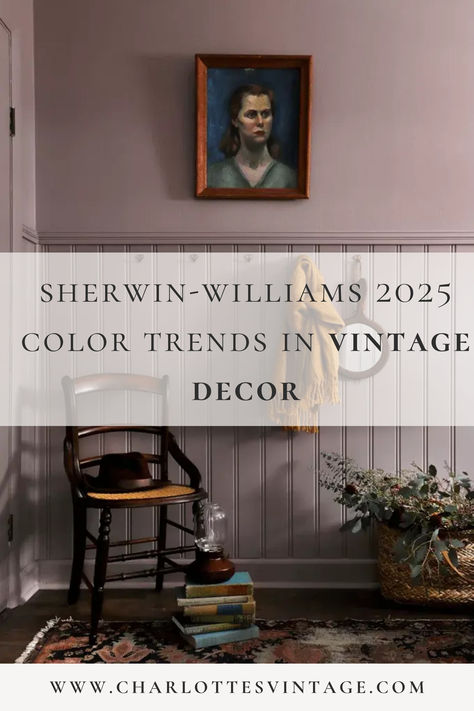 Each year, like many other paint brands, Sherwin-Williams issues their forecast predicting the colors they think will dominate the interior design world in the year to follow. 

The Sherwin-Williams Colormix® Forecast for 2025 offers a diverse palette that can be seamlessly integrated into vintage home decor. The four color capsules are Chrysalis, Paradox, Wellspring, and Kindred. Below, I explore how these colors can enhance and redefine spaces with a vintage aesthetic. Ethereal Mood Sw, Mauve Sherwin Williams Paint, Sw River Rouge, Sherwin Williams Cocoa Berry, Sherwin Williams Socialite, Sherwin Williams Studio Mauve, Sherwin Williams Color Palette 2025, Moss Rose Sherwin Williams, Studio Mauve Sherwin Williams