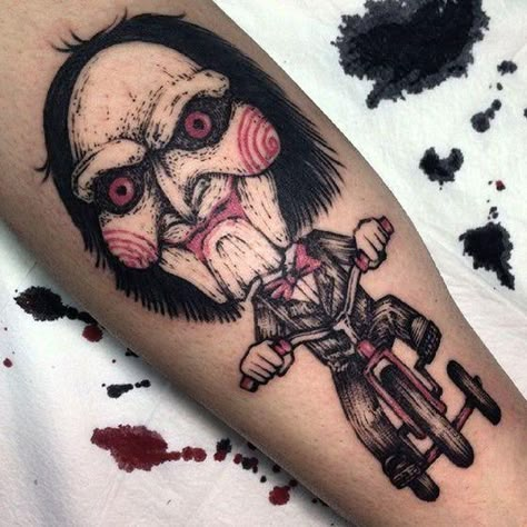 Jigsaw Tattoo, Horror Tattoo Ideas, Horror Movie Tattoos, Money Tattoo, Movie Tattoo, Movie Tattoos, Scary Tattoos, Geek Tattoo, Creepy Tattoos