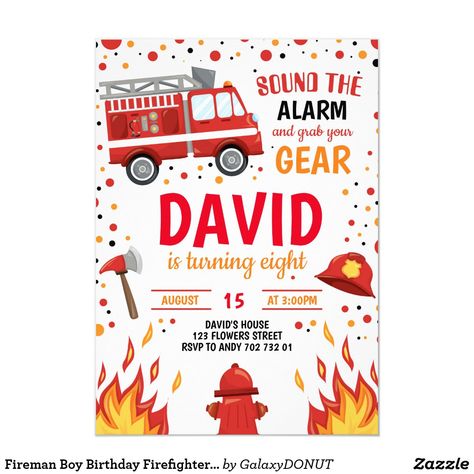 Firefighter Birthday Cakes, Birthday Firefighter, Truck Party Invitations, Boy Party Invitations, Fireman Party, Firetruck Birthday Party, Firefighter Party, Fire Truck Party, Fireman Birthday