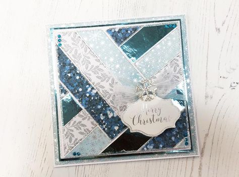 Blue Christmas Cards, Stamps By Chloe, Christmas Card Tutorials, Chloes Creative Cards, Patchwork Christmas, Unique Christmas Cards, Create And Craft Tv, Christmas Sentiments, Handmade Christmas Card