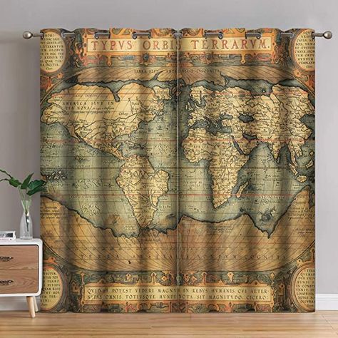 AmazonSmile: Jekeno World Map Blackout Curtains World Map Vintage Print Grommet Window Drapes for Bedroom Living Room 2 Panel Set, 52"x84" : Everything Else World Map Vintage, Curtains Classic, World Map Decor, Drapes For Bedroom, Map Vintage, Bedroom Windows, Curtain Designs, Curtains Window Treatments, Window Drapes