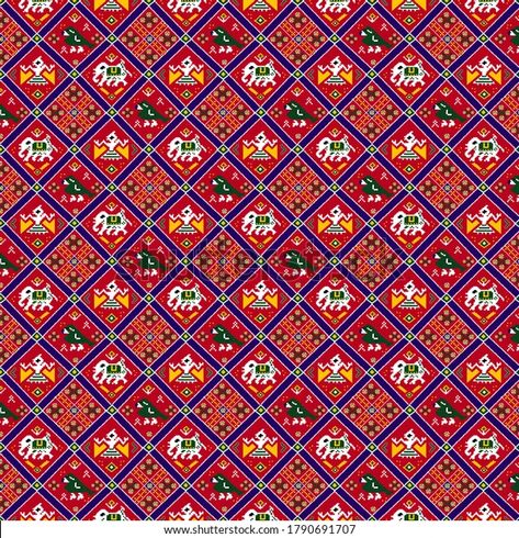 Patan Patola Patola Double Ikat Woven Stock Illustration 1790691707 | Shutterstock Patola Design, Patterns Floral, Print Design Art, Paper Craft Diy Projects, Digital Borders Design, Floral Prints Pattern, Digital Print Fabric, Craft Diy, Border Design