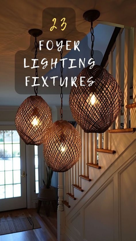 Elegant Foyer Lighting Ideas! Explore 23 Top Picks For Foyer Lighting That Add Elegance And Warmth To Your Entryway. Ready To Explore? Click To Discover And Add Elegance! 💡🏠 #ElegantLighting #FoyerIdeas #WarmthAndElegance #ExploreAndDiscover #HomeDecor Entryway Modern Chandelier, Tall Foyer Lighting Entryway, Rustic Foyer Lighting, Entry Hall Lights, Entry Hall Light Fixtures, Black Foyer Light, Boho Entryway Light Fixture, Front Entryway Light Fixture, Foyer Lights Entryway