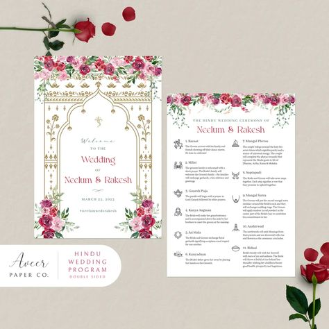 Hindu Wedding Program Hindu Ceremony Custom Wedding - Etsy UK Hindu Ceremony Program, Hindu Wedding Program, Indian Wedding Invite, Hindu Wedding Ceremony, Hindu Ceremony, Wedding Notes, Indian Wedding Invitations, Wedding Rituals, Wedding Order