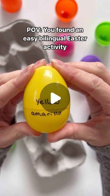 Spanglish Sprouts on Instagram: "POV: You found our page 😉 FOLLOW for more bilingual activities for babies, toddlers, and young kids!

This activity is super low prep and allows children the opportunity to learn their colours in two languages at the same time.

How to play:
- Use permanent marker to write the colour names on the plastic eggs
- Write one language on the top and a second language on the bottom (keep these consistent!)
- Allow child to match colours together, practice reading the words, and speaking them aloud.

Let us know if you try it! 🐣🐰

#easteractivity #bilingualparenting #activityideas #toddleractivities #languageacquisition #languageactivity #toddleractivityidea #eastereggs #eastereggactivities #raisingbilingualkids #preschoolactivities #preschoolplay #learningthro Easter Egg Activities, Colour Names, Bilingual Activities, Activities For Babies, Language Acquisition, Practice Reading, Spanish Activities, Plastic Eggs, Easter Activities