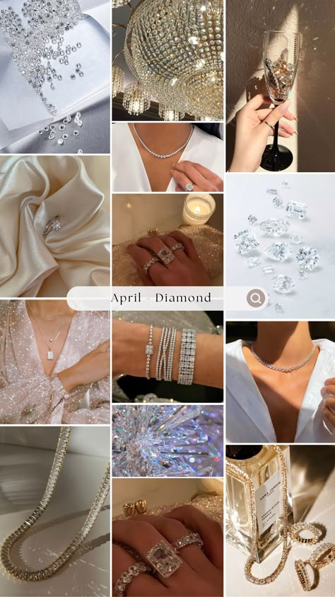 Diamond Birthstone Moodboard Crystal Mood Board, Diamond Aesthetic Wallpaper, Diamond Aesthetic, Birth Month Stones, Jewelry Mood Board, Board Collage, Birth Stones, Vision Board Collage, Color Boards