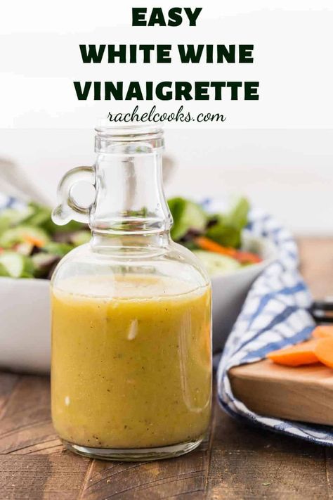 You'll want to add this easy white wine vinaigrette recipe to your salad routine. It's the perfect dressing for almost any type of salad! Try this easy homemade salad dressing today! White Wine Vinegar Dressing, Vinegrette Recipe, Vinegrette Salad Dressing, Easy Homemade Salad Dressing, White Wine Recipes, Italian Dressing Recipes, Salad Appetizer Cups, Vinaigrette Dressing Recipe, Vinegar Salad Dressing