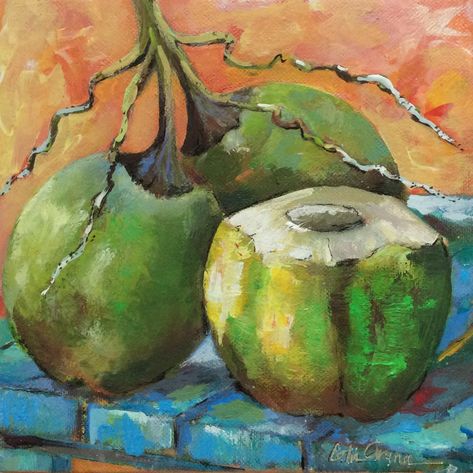 Puerto Rico Artwork, Coconut Tree Painting, Puerto Rico Painting, Kitchen Painting Art, Coconut Painting, Exotic Paintings, Paintings Wall Decor, Island Painting, Nature Paint