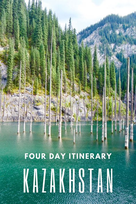 Kazakhstan four day itinerary from Almaty, including Altyn Emel, Kaindy Lake, Kolsai Lakes, Charyn Canyon and more! Where to go and things to see in Kazakhstan--Central Asia's biggest country.  #Kazakhstan #Almaty #CentralAsia #KaindyLake #CharynCanyon #AltynEmel Kazakhstan Travel, Travel Destinations Asia, Asia Travel Guide, Southeast Asia Travel, Bucket Lists, Africa Travel, Asia Travel, Travel Itinerary, Where To Go