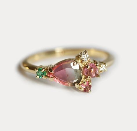 Watermelon Tourmaline Ring, Smaragd Ring, Pink Garnet, Pink Engagement Ring, Gemstone Wedding Rings, Unique Engagement Ring, Rose Yellow, Tourmaline Ring, Watermelon Tourmaline