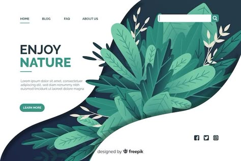 Flat nature landing page template | Free Vector #Freepik #freevector #nature-landing-page #marketing-landing-page #flat-landing-page #corporate-website Environment Logo Design Ideas, Nature Web Design, Nature Website, Mises En Page Design Graphique, Best Website Design, Graphisches Design, Desain Editorial, Website Ideas, Landing Page Template