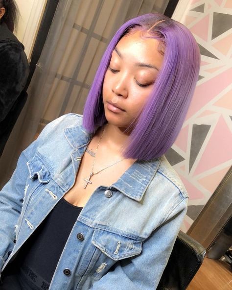 Sewin Styles, Short Lavender Hair, Dyed Wigs, Colored Bob, Wigs Styles, 22nd Bday, Hair Short Bob, Light Purple Hair, Bob Black