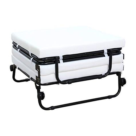 HOMCOM Folding Sofa Bed Rolling Lounge Cot Easy Storage Wheeled Sleeper Hide Away White Fold Out Ottoman Bed, Sleeper Chair Bed, Ottoman Sofa Bed, Mattress Couch, Fold Out Beds, Folding Ottoman, Sleeper Ottoman, Stylish Ottomans, Sleeper Bed