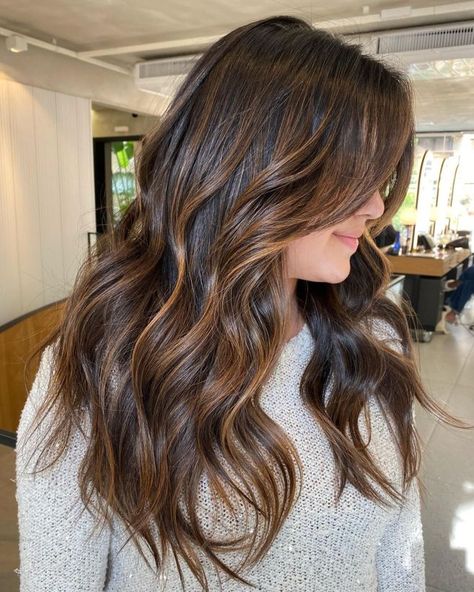 Medium Brown Highlights, Toffee Highlights, Rich Chocolate Hair Color, Trendy Brown Hair, Indian Hair Color, Brown Hair Color Shades, Warm Brown Hair, Natural Brown Hair, Brunette Hairstyles