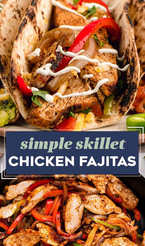 Skillet Chicken Fajitas, Chicken Fajitas Recipe, Easy Skillet Chicken, Baked Chicken Fajitas, Chicken Fajita Recipe, Skillet Pan, One Skillet, Chicken Fajita, Fajita Recipe