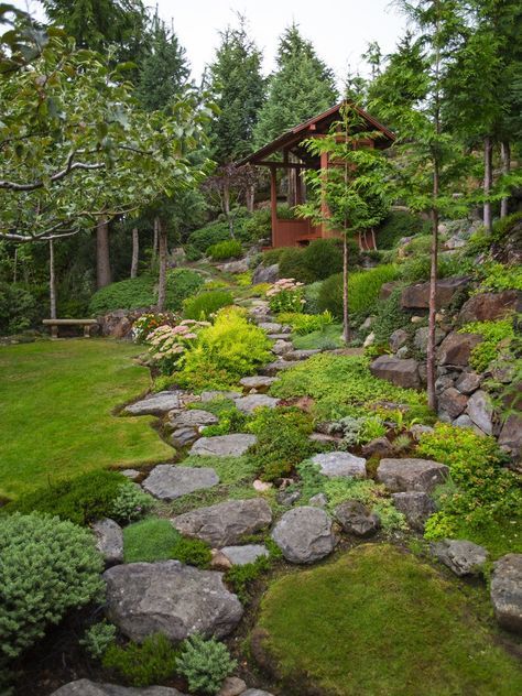 Alpine Rockery, Garden With Rocks, Lake Landscaping, Rockery Garden, Moderne Have, Northwest Garden, Green Gardens, Landscape Inspiration, Landscaping Inspiration