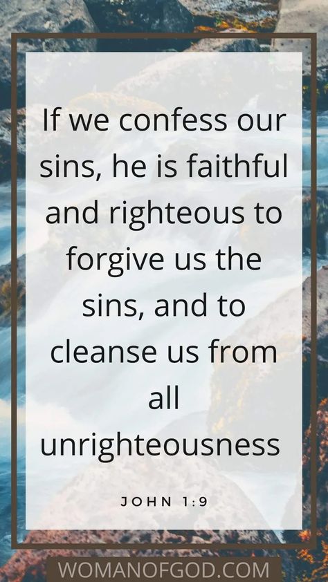 1 John 1:9 says, If we confess our sins, he is faithful and just and will forgive us our sins and purify us from all unrighteousness. We can trust God to forgive us because he is faithful, just, and loves us. #verseoftheday #womanofgod #bibleverse #christian 1 John 1:9, Bible Blessings, Comforting Scripture, Jesus Forgives, 1 John 1 9, He Is Faithful, God's Daughter, Jesus Scriptures, Woman Of God