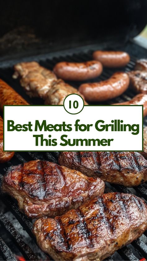 A variety of grilled meats including juicy steaks, tender chicken, and sausages cooking on a summer BBQ grill. Bbq Meat Ideas Barbecue, Bbq Meat Ideas, Best Meat To Grill, Meats To Grill, Grilling Guide, Bbq Games, Grilled Meat Recipes, Summer Cookout, Slow Cooked Meals