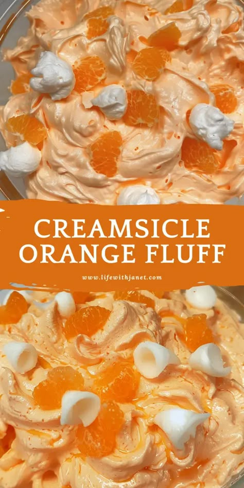 Creamsicle Orange Fluff Orange Creamsicle Fluff, Creamsicle Fluff, Orange Fluff Salad, Orange Jello Salads, Peach Jello, Fluff Salads, Orange Fluff, Fluff Salad Recipes, Fluff Salad