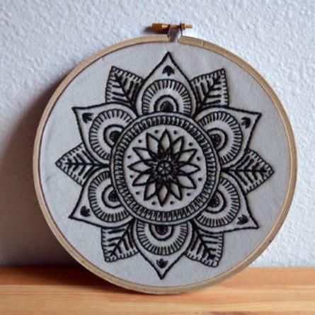 Free Project - Black Mandala Mandala On Clothes, Mandala Art Embroidery, Embroidered Mandalas Embroidery Designs, Mandala Embroidery Design, Mandala Embroidery Patterns Free, Mandela Embroidery, Mandala Embroidery Patterns, Embroidery Mandala Pattern, Modern Embroidery Patterns Free