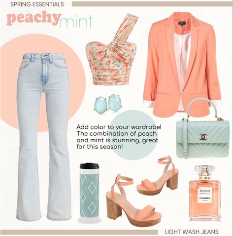 Spring essentials: light wash jeans. Colorful spring outfit with jeans, top, blazer and sandals in peach and mint. #springoutfit #outfitidea #springessentials #jeans #peachandmint Follow my shop @a_sunflower_1982 on the @shop.LTK app to shop this post and get my exclusive app-only content! #liketkit #LTKstyletip #LTKFind #LTKSeasonal @shop.ltk https://liketk.it/48J4h Peach Sandals Outfit, Peach Sandals, Peach Jeans, Mint Outfit, Outfit With Jeans, Paris Lights, Spring Essentials, Hijab Outfits, Sandals Outfit