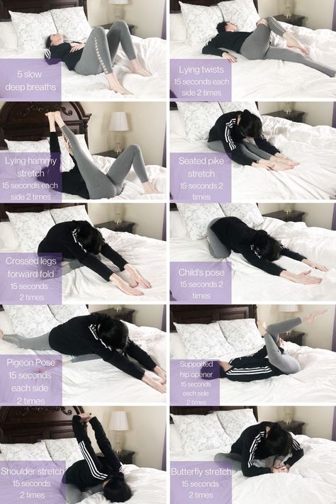 Why not doing something productive before you even get out of bed? Here are 10 morning stretches you can do in bed! Click for more helpful ways to make your gymnastics better at home! Excersise In Bed, Bed Stretches, Stretches Before Bed, Morning Stretches Routine, Morning Bed, Bed Yoga, Bed Workout, Morning Stretches, Stretch Routine