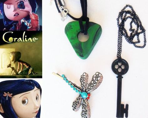 Coraline Looking Stone, Fun Movie Facts, Coraline Cosplay, Coraline Key, Coraline Costume, Coraline And Wybie, Coraline Jones, Glitter Nails Acrylic, Thick Necklace