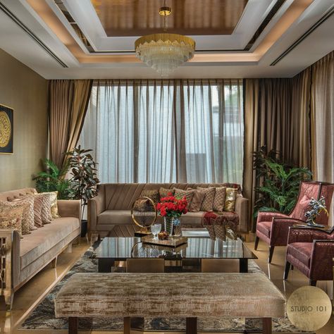 This Villa Offers Amenity And Luxury Giving An Opulent Vibe | Studio 101 - The Architects Diary Drawing Room Concept, Living Room Stairs, Drawing Room Design, Room Concept, Drawing Room Interior, Drawing Room Decor, House Interior Living Room, Ceiling Design Living Room, Interior Living Room