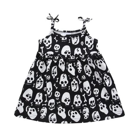 Goth Baby Clothes, Toddler Sun Dress, Gothic Baby, Goth Baby, Girls Sundress, Rock Chick, Flowy Design, Cotton Sundress, Skull And Bones