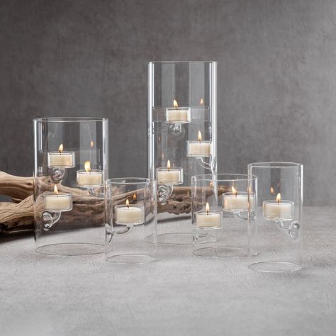 Suspended Glass Tealight Holder and Hurricane – BURKE DECOR Contemporary Candles, Glass Floats, Glass Tea Light Holders, Custom Displays, Candle Vase, Candle Centerpieces, Tealight Holder, Vase Candle Holder, Floating Candles