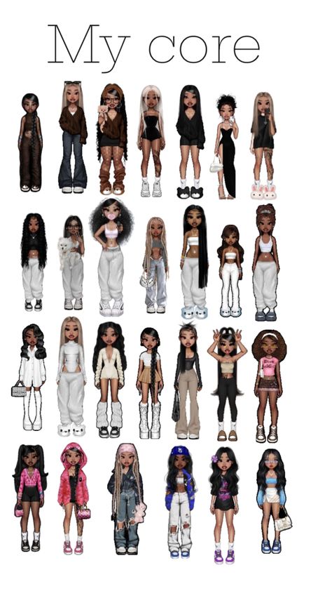 The app is called Everskies Everskies Baddie, Sza Fits, Lazy Outfit Ideas, Bratz Aesthetic Outfit, Imvu Outfits Ideas Cute, Girly Fits, Everskies Outfits, Black Woman Artwork, My Core