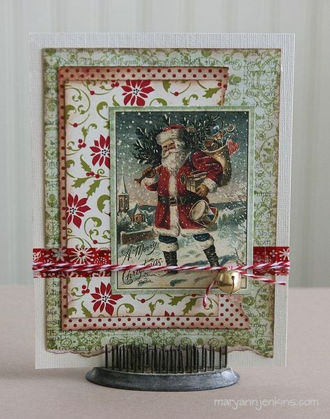 Shabby Chic Christmas Cards, Scrapbooking Vintage, Recycled Cards, 3d Collage, Stamped Christmas Cards, Craftwork Cards, Santa Cards, Christmas Journal, Christmas Paper Crafts